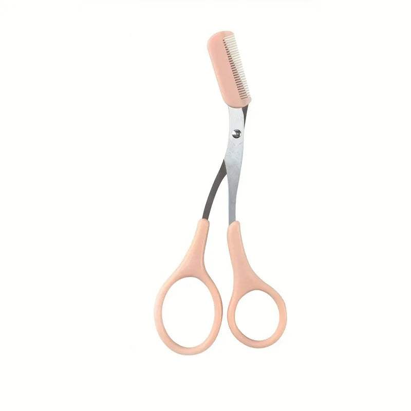 Pink Eyebrow Trimming Scissors with Built-in Comb Stainless Steel Precise Grooming Tool for Women Makeup Beauty Accessories Zpaxo color a
