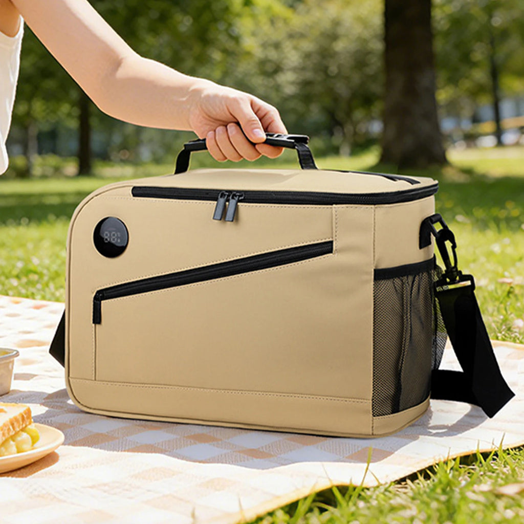 Cooler Bag Temperature Display Lunch Box Shoulder Strap Portable