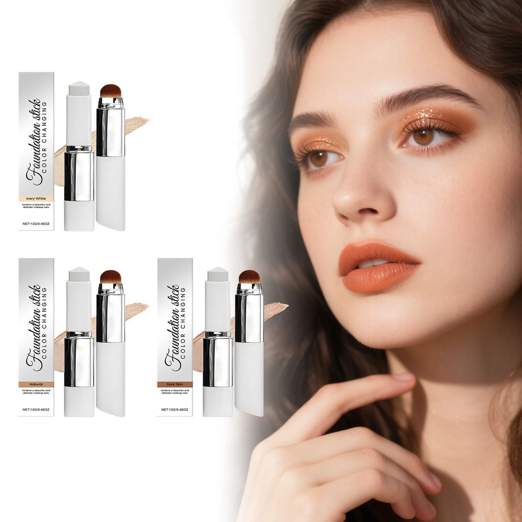 Dual-Action Color-Changing Foundation Stick - Skin-Nourishing, Lightweight Matte Finish, All-in-One Portable Makeup Stick Zpaxo