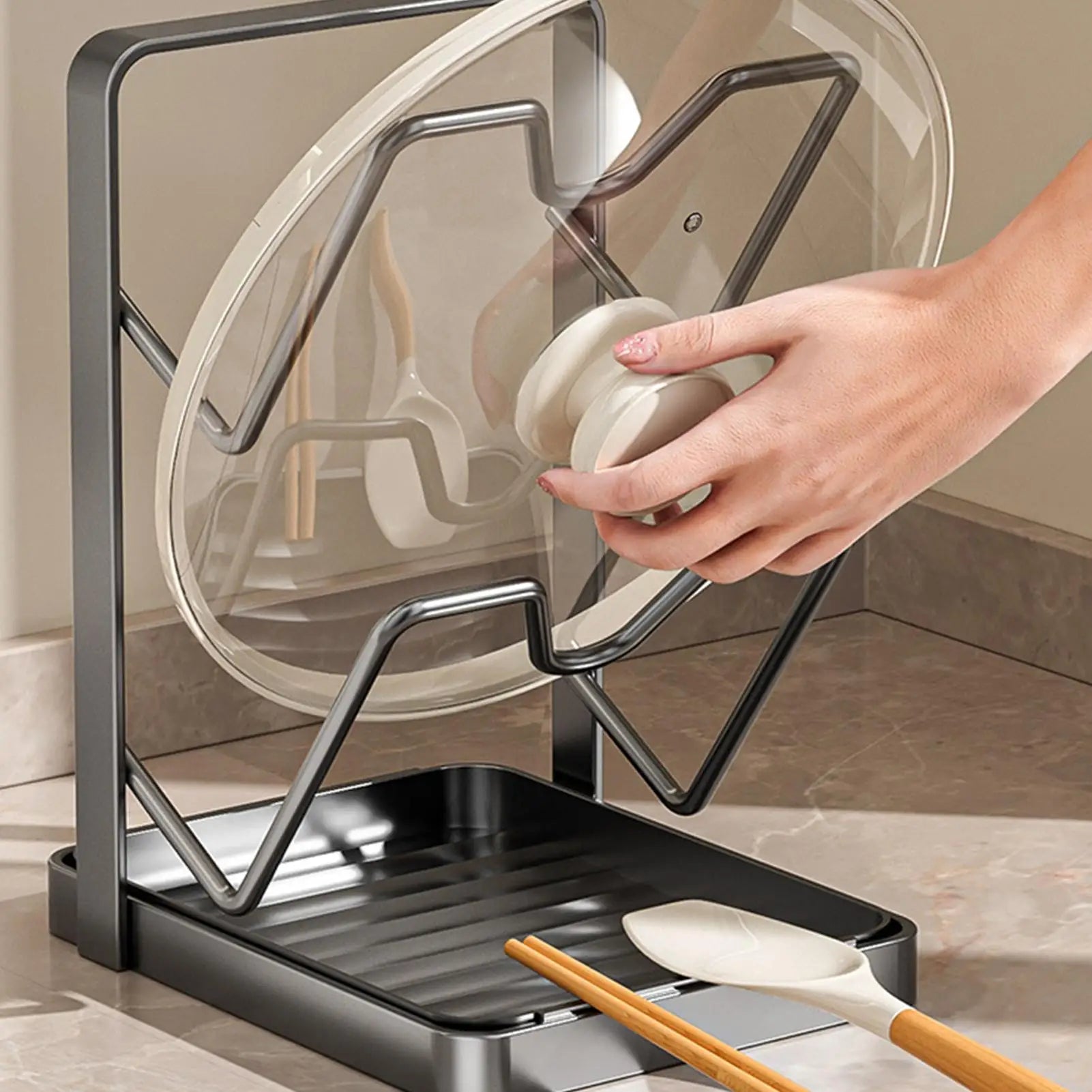 2 Tier Pot Lid Organizer Cutting Board Rack Pan Holder Kitchen