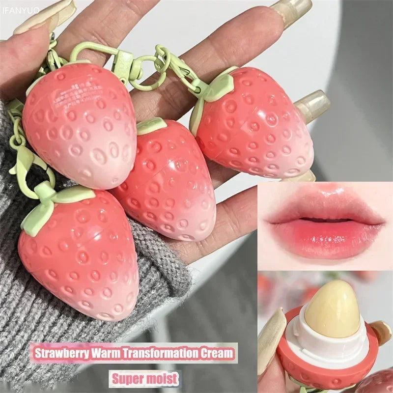 Strawberry Keychain Warming Moisturizing Lip Balm Fruity Pink Color-changing Lipstick Anti-drying Hydration Lip stick Lip Care Zpaxo