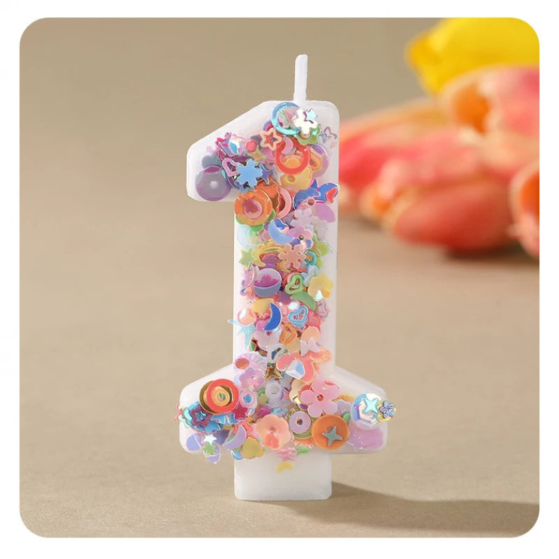 Sequined Flower Number Birthday Candles 0-9 Party Cake Decorations