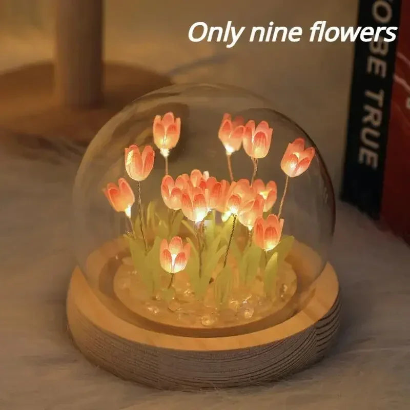 LED Tulip Flower Night Light – DIY Glass Dome Bedside Lamp Decorative Night Lamp Zpaxo Pink