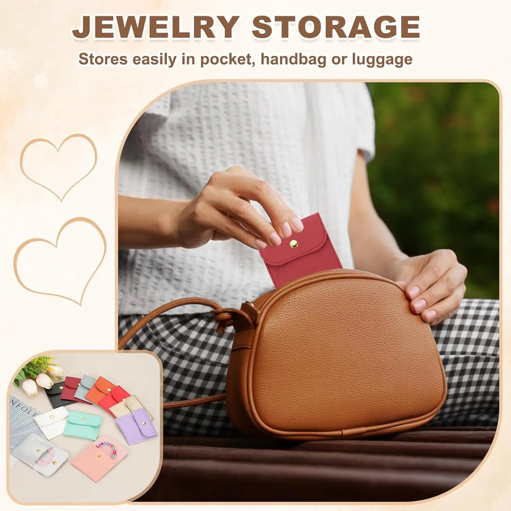 PU Leather Jewelry Pouches – Snap Button Travel Organizer 6/12 Pack