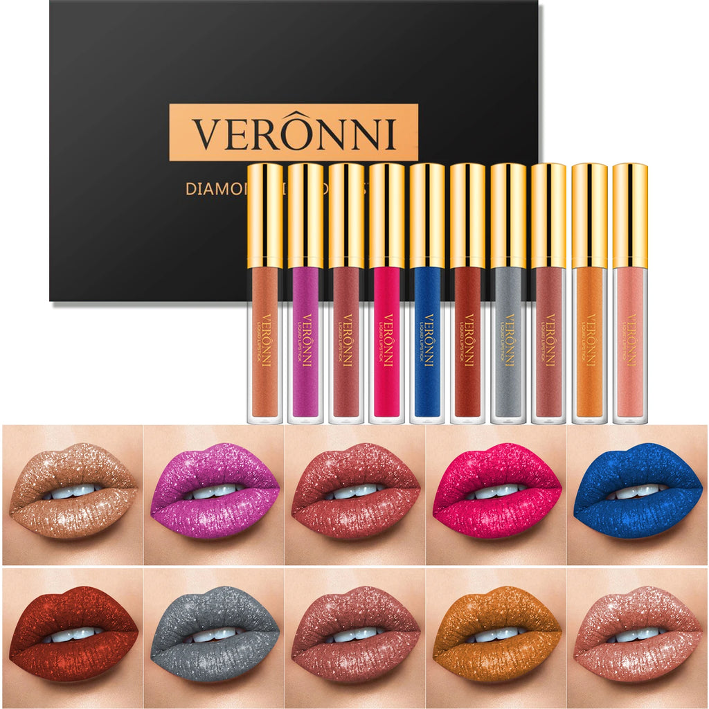 Waterproof 10 Colors Sexy Glitter Diamond Lip Gloss Shimmer Matte Liquid Lipstick LongLasting Lip Makeup Non-stick Cup cosmetics Zpaxo