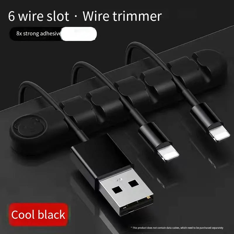 Silicone Desktop Cable Organizer – 6-Slot Charging Cable Hub Cable Organizer Hub Zpaxo black