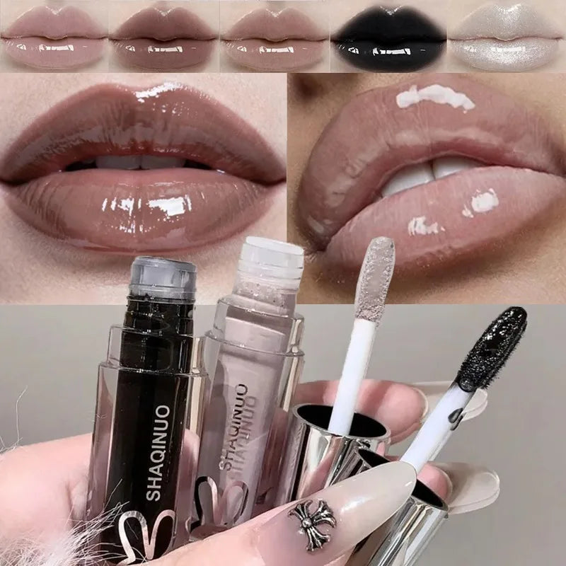 Water Light Mirror Lip Gloss Crystal Nude Jelly Lipstick Moisturizing Lasting Cool Black Silver Pearl Sparkling Lip Oil Cosmetic Zpaxo