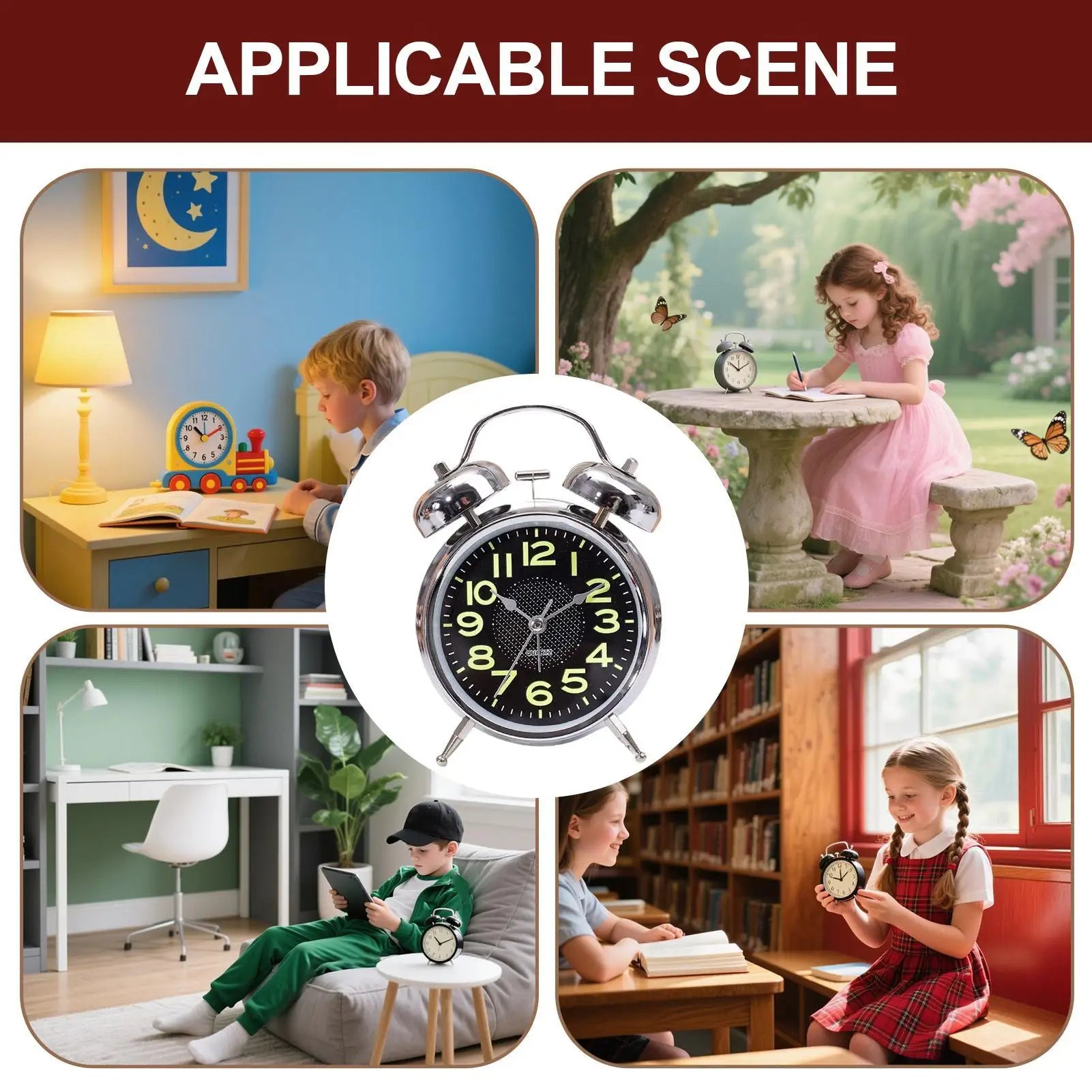 Bell Alarm Clock Retro Alarm Clock Glow-in-The-Dark 3 Inch Quiet Timer Watch for Seniors Sleepers Bed Desk Room Travel Bedroom Zpaxo