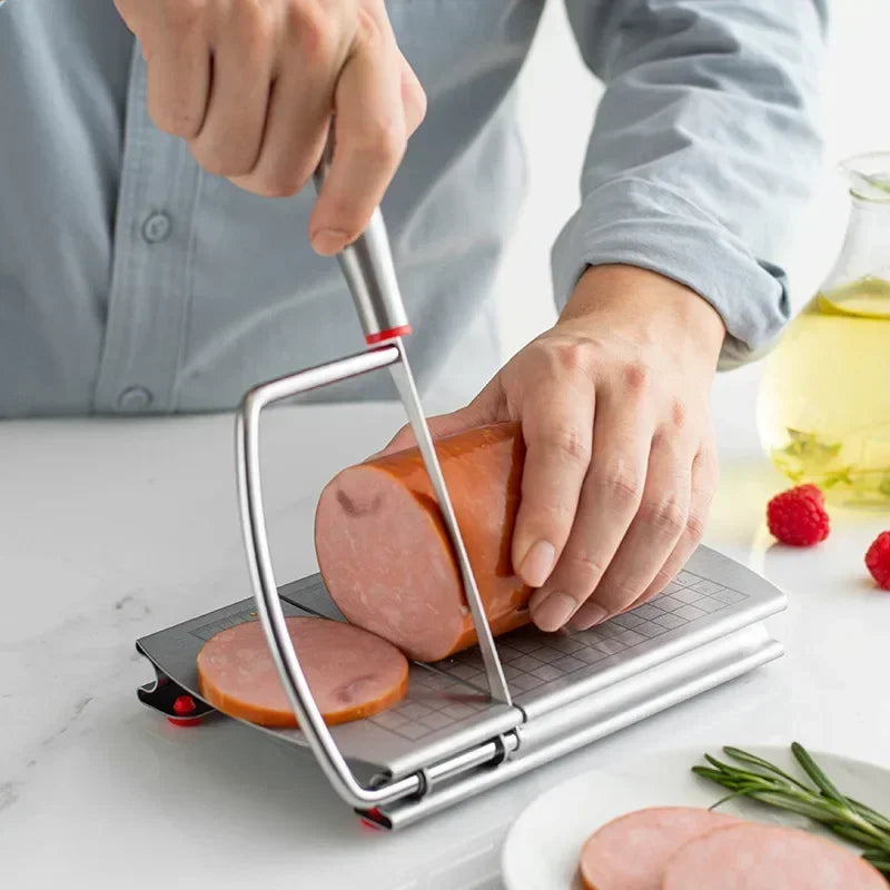 Hot Cheese Board with Wire Cutter 5.5 Inch Stainless Steel Ham Sausage Slicer Cutter Cheese Wire Cutter with Serving Board Zpaxo