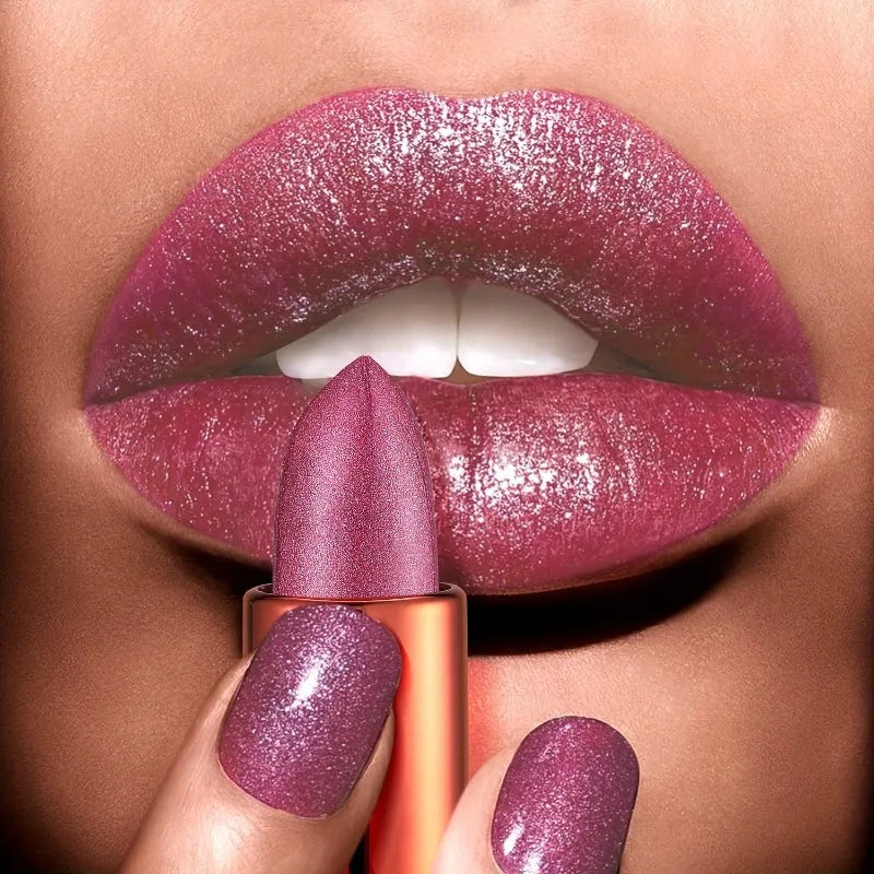 Rose Smoke Powder Lipstick Pearlescent Glitter Bright Starry Sky Glossy Diamond Velvet Lipstick Waterproof Durable Women Makeup Zpaxo