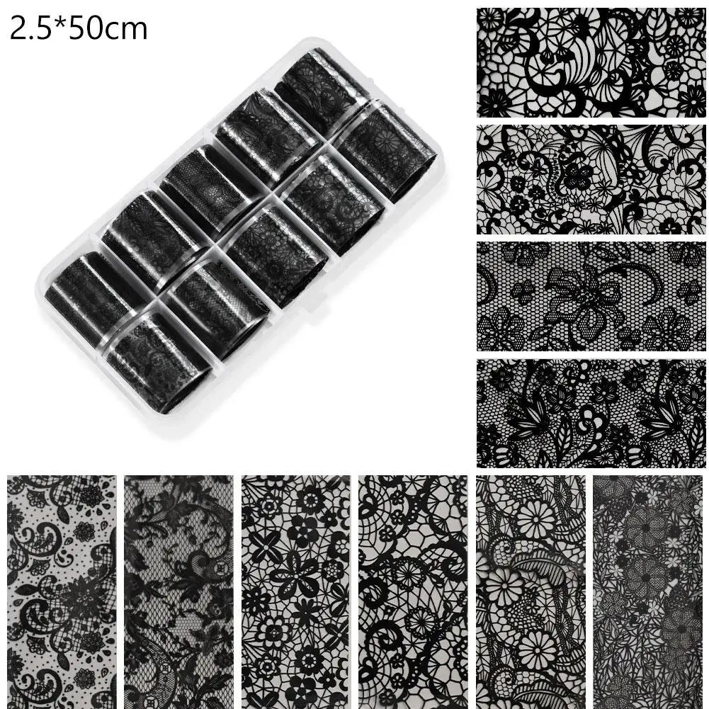 Lace Nail Foil Transfer Wraps – 10 Rolls DIY Nail Art Set Nail Foil Wraps Zpaxo B