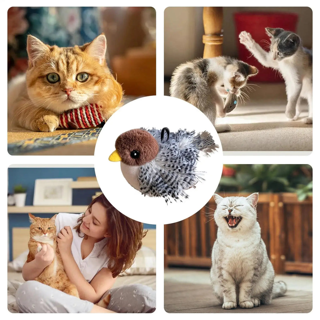 USB Rechargeable Flapping Bird Cat Toy Touch Activated Chirping