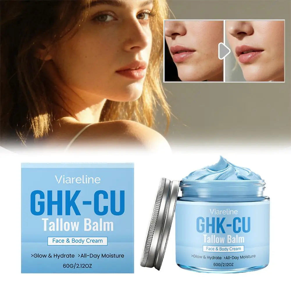 Natural GHK CU Copper Peptide Tallow Balm Blue Cream Deep Hydrating Brightening Moisturizer For Face And Body Dry Sensitive Zpaxo
