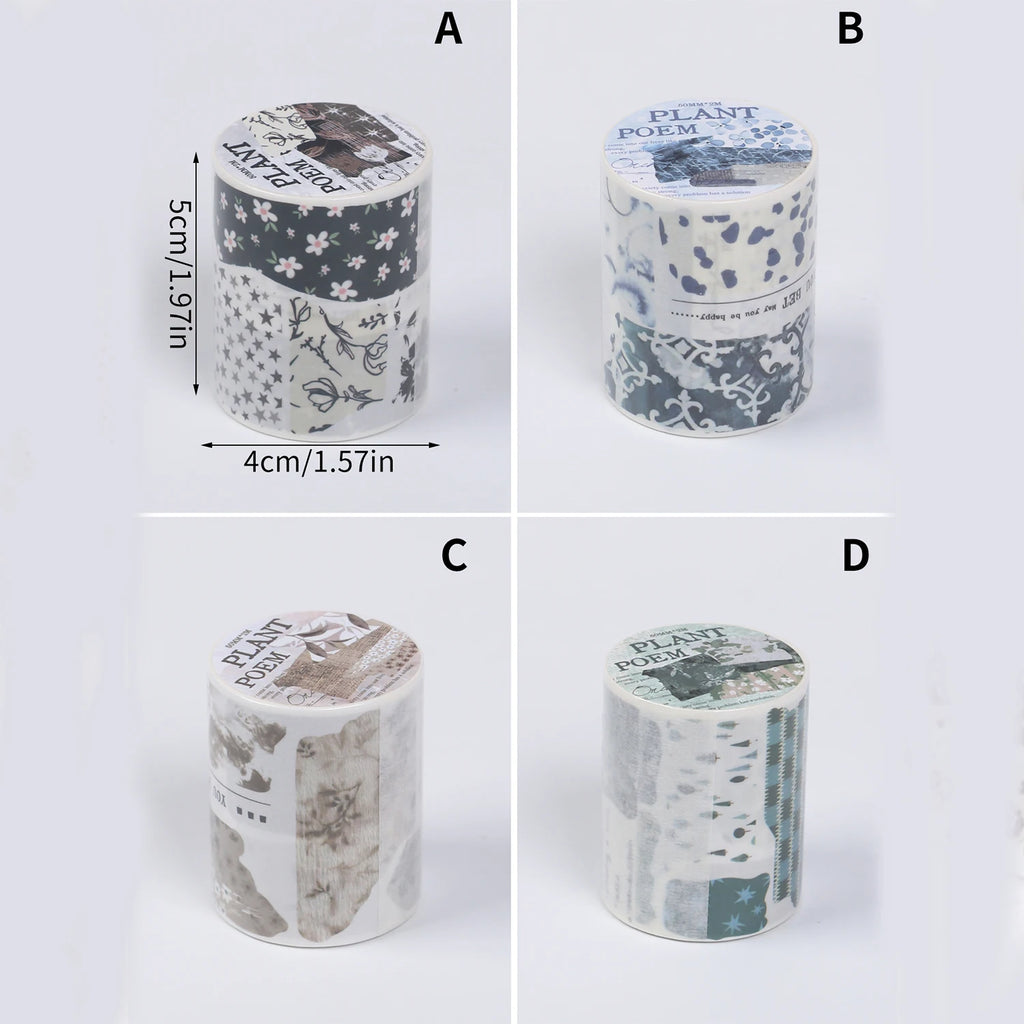 50MM*2M/Roll Plant Poem Tape Sticker Washi Tape for Scrapbooking Junk Journal Notebook Art Craft Supplies Gift School Stationery Zpaxo