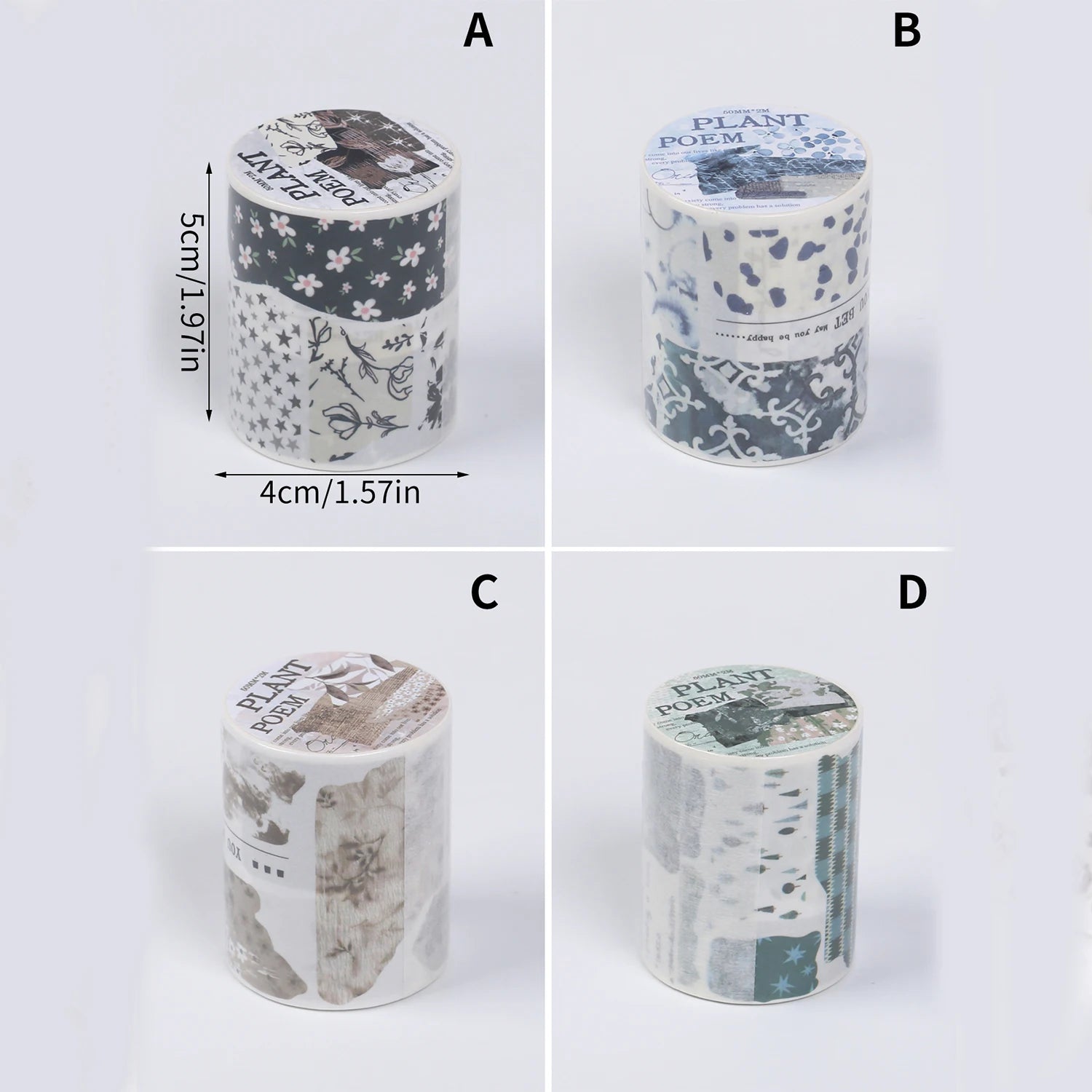 50MM*2M/Roll Plant Poem Tape Sticker Washi Tape for Scrapbooking Junk Journal Notebook Art Craft Supplies Gift School Stationery Zpaxo