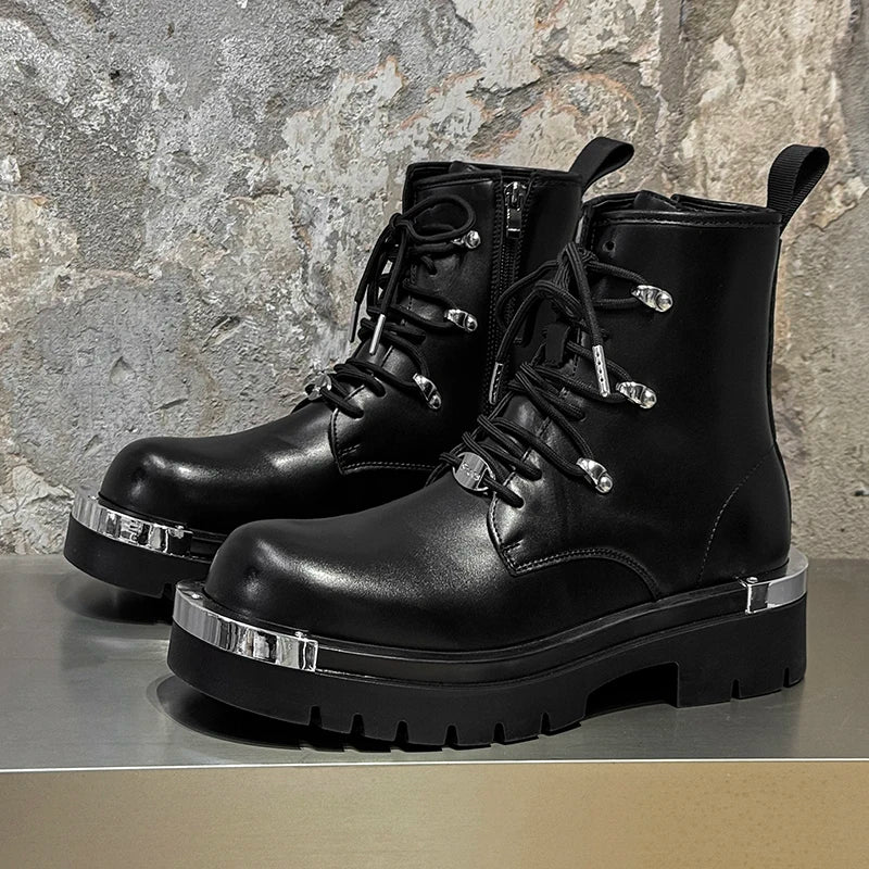 Unisex High-top Chunky Sole Platform Boots Winter Couple Shoes Black