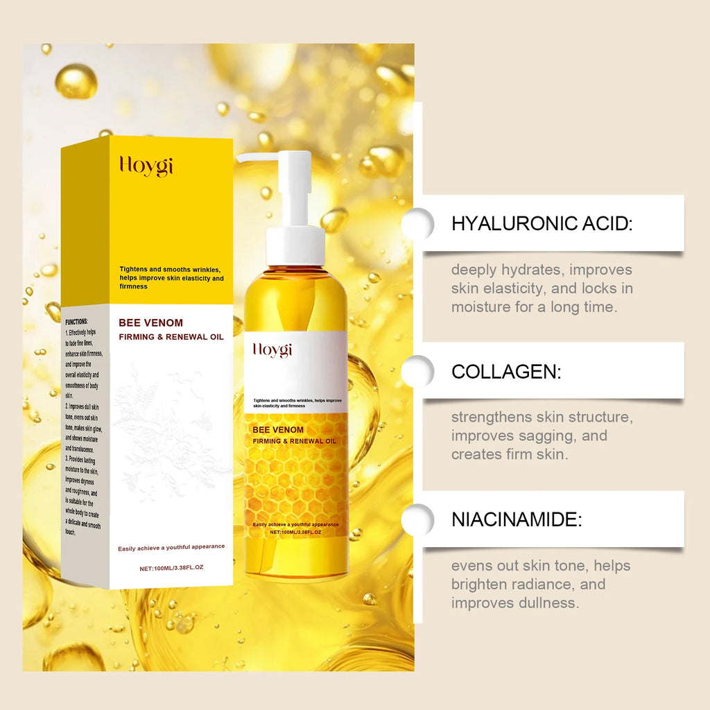 Hoygi Bee Venom Firming Body Oil with Collagen Boosting 24H Hydration & Fast Absorption for Sagging Skin & Stretch Marks Zpaxo