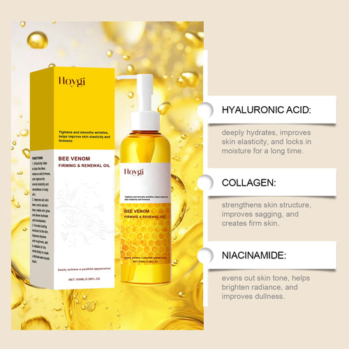 Hoygi Bee Venom Firming Body Oil with Collagen Boosting 24H Hydration & Fast Absorption for Sagging Skin & Stretch Marks Zpaxo