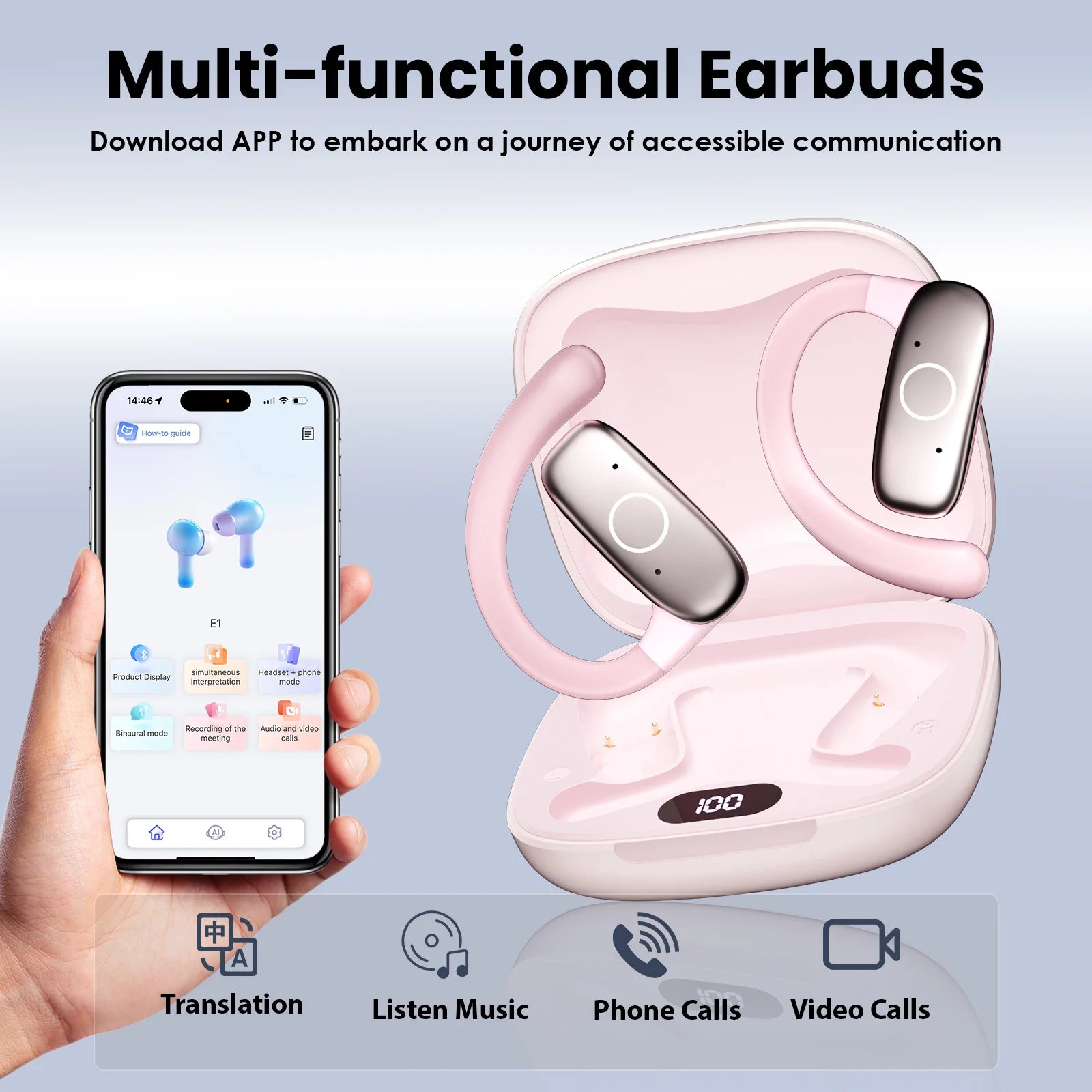 AI Smart Translation Headphones Sports Bluetooth Wireless Headset 114