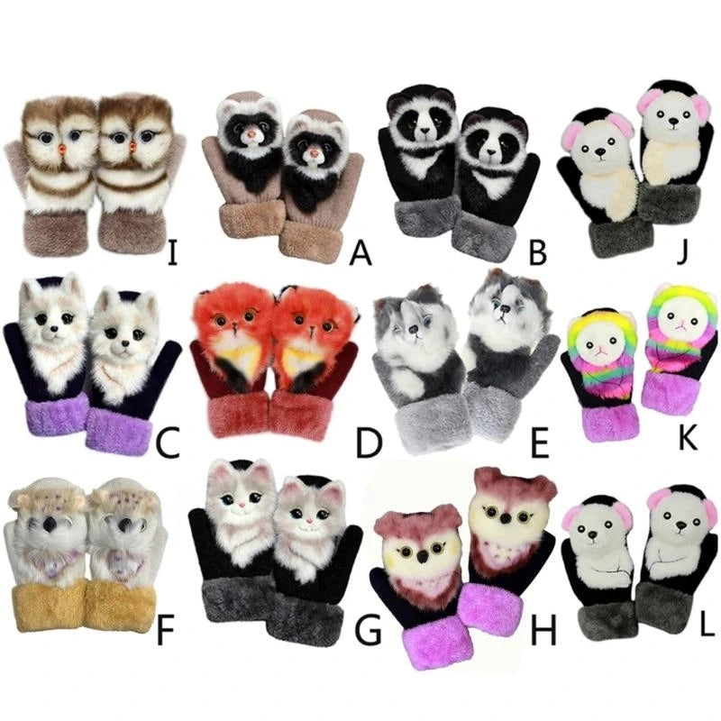 Cartoon Gloves Kids Knit Winter Mittens Kid Animal Plush Mitts Zpaxo