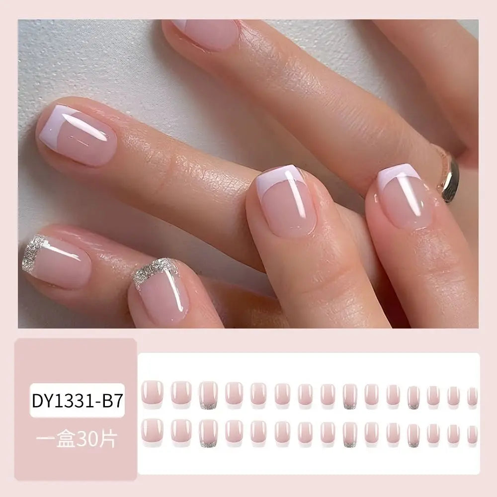 Long Ballerina Square False Nails French Black White Fake Full Cover Zpaxo