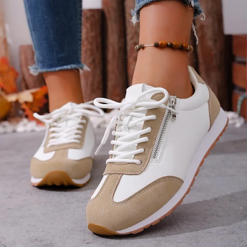 Spring Autumn Women Anti Slip Wear-resistant Zipper Embellishment Zpaxo Khaki 39