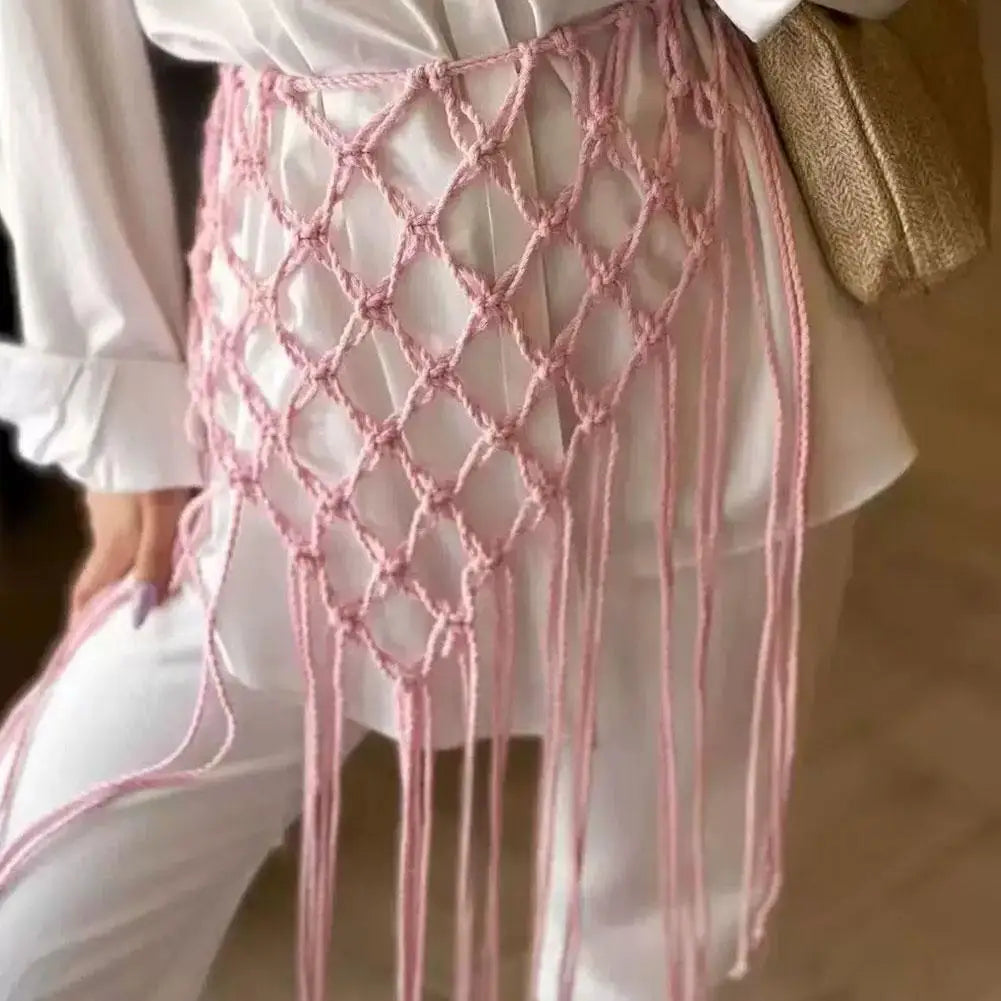 Bohemian Tassel Waist Belt – Handwoven Macrame Fringe Wrap Boho Tassel Belt Zpaxo