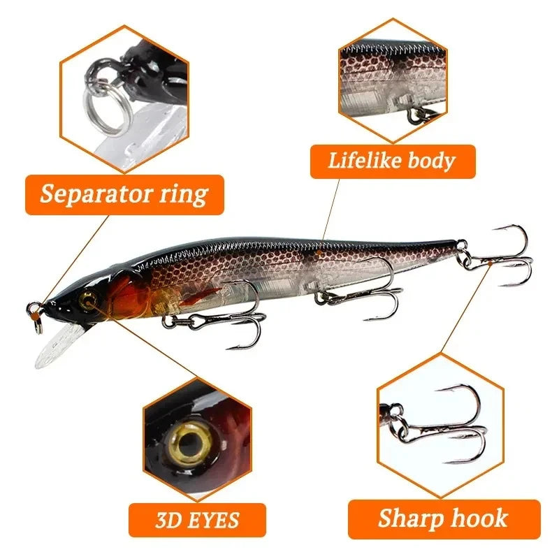 Minnow Crankbait Wobbler Lure 11.5cm 14g – 3D Eyes Pike Perch