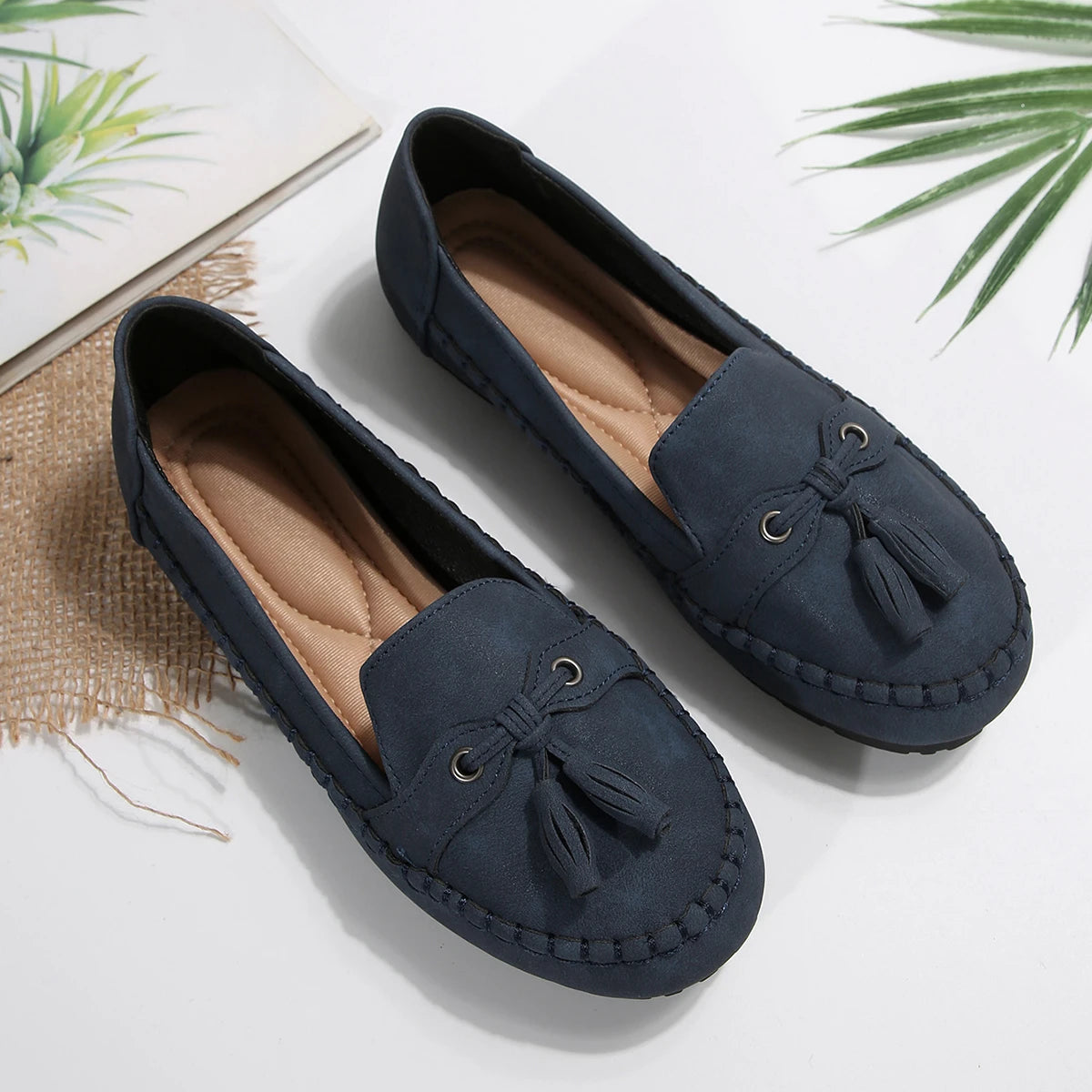 Women's Flats Fashion Breathable Casual Shoes Slip Ballet Suede Zpaxo navy 38