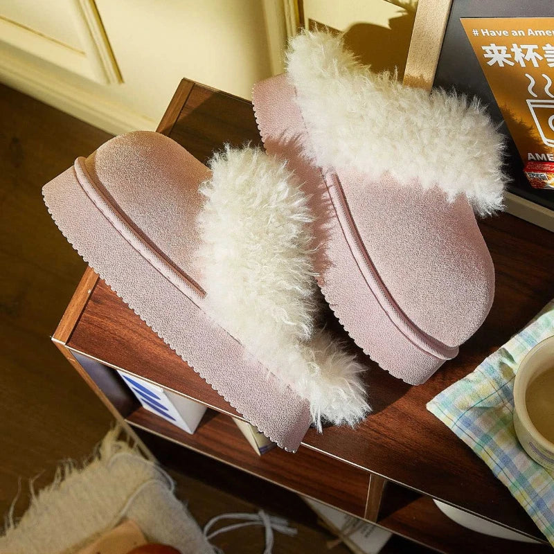 Sole Fluffy Bedroom Slides Winter Fuzzy Shoes Warm Cotton Slipper Women Warm Women House Slippers Indoor Non-slip Thick Shoes Zpaxo