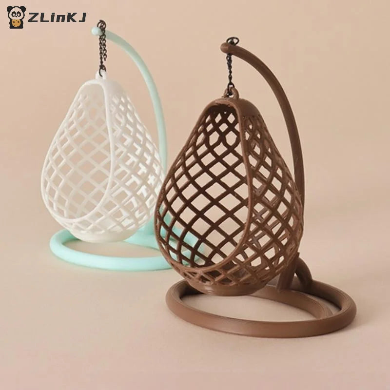 ▶1Pcs DIY Diorama Scene Accessory 1:12 Scale Dollhouse Miniature Hanging Egg Chair Wicker Swing Chair Model Desktop Decor Zpaxo