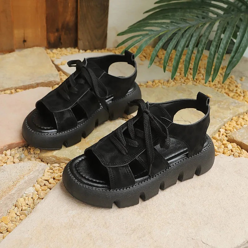 Women's Solid Hollow Out Breathable Mid Heel Sandals 2026 Summer Zpaxo