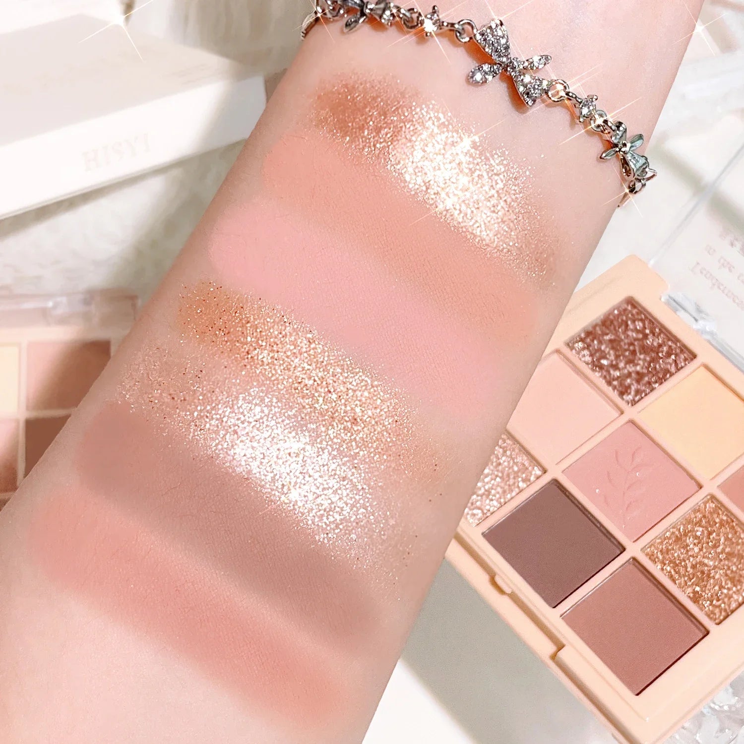 9-color eyeshadow palette - milk tea nude and gold tones, matte and shimmer finish, everyday glamour portable cosmetics Zpaxo