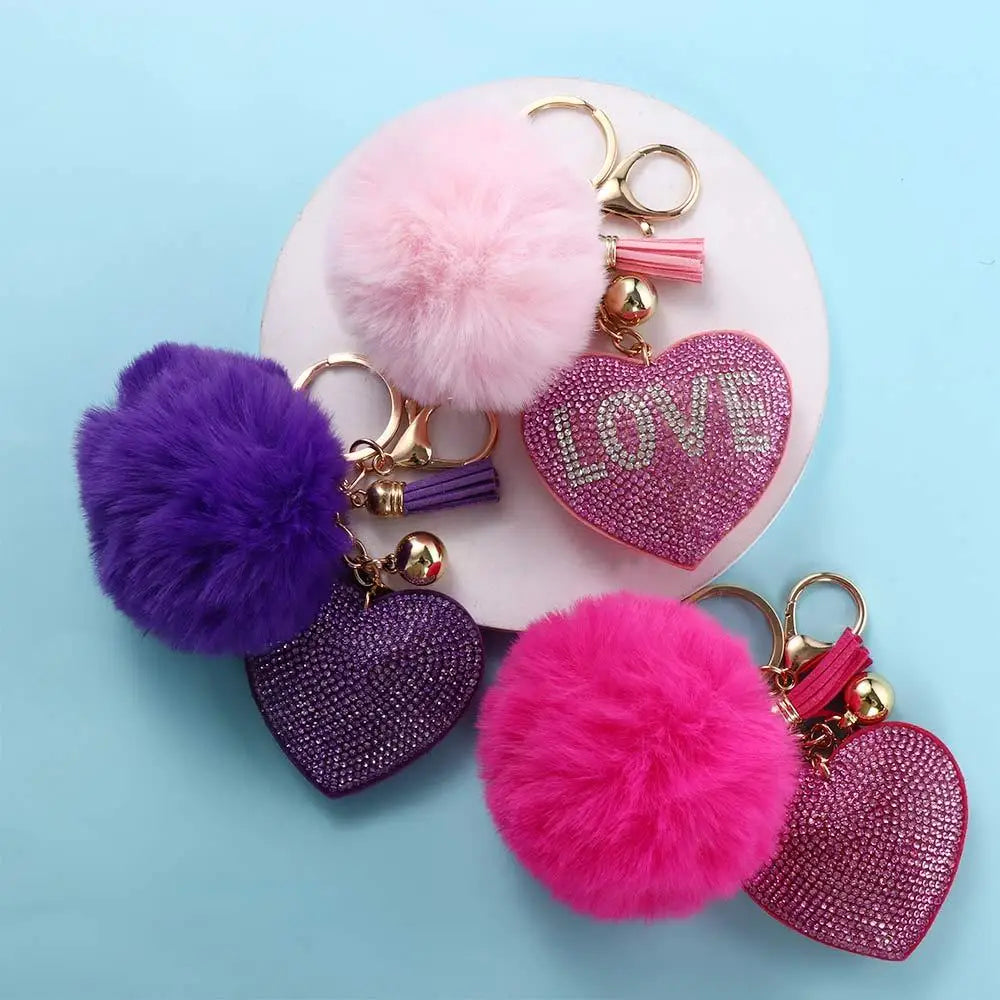 Interior Accessories Packaging Decoration for Women's Bags Rhinestone Keyrings Pompom Keychains Rhinestone Heart Bag Pendant Zpaxo