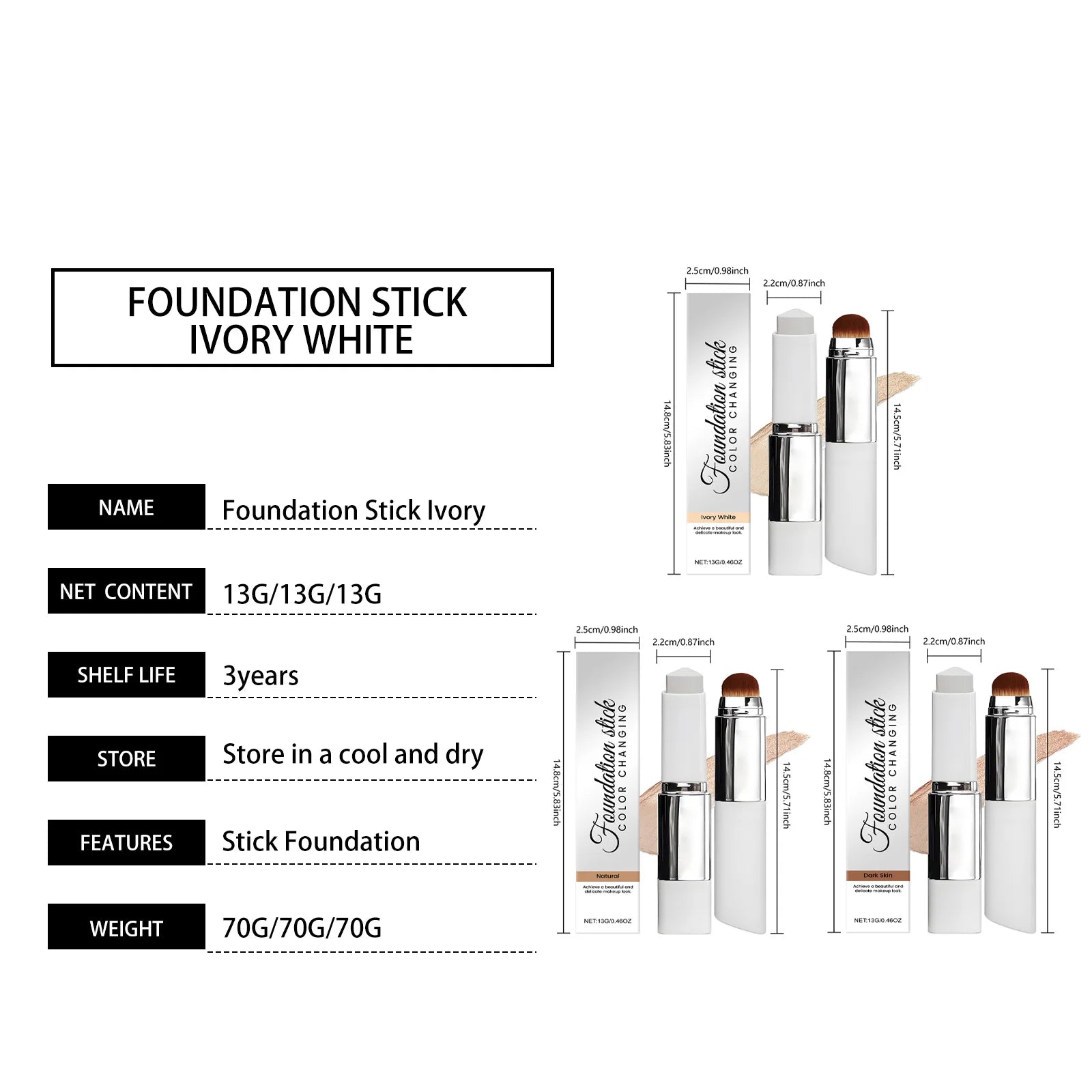 Hoygi 2-in-1 Foundation Concealer Stick with Brush | 3 Shades Foundation Concealer Stick Zpaxo