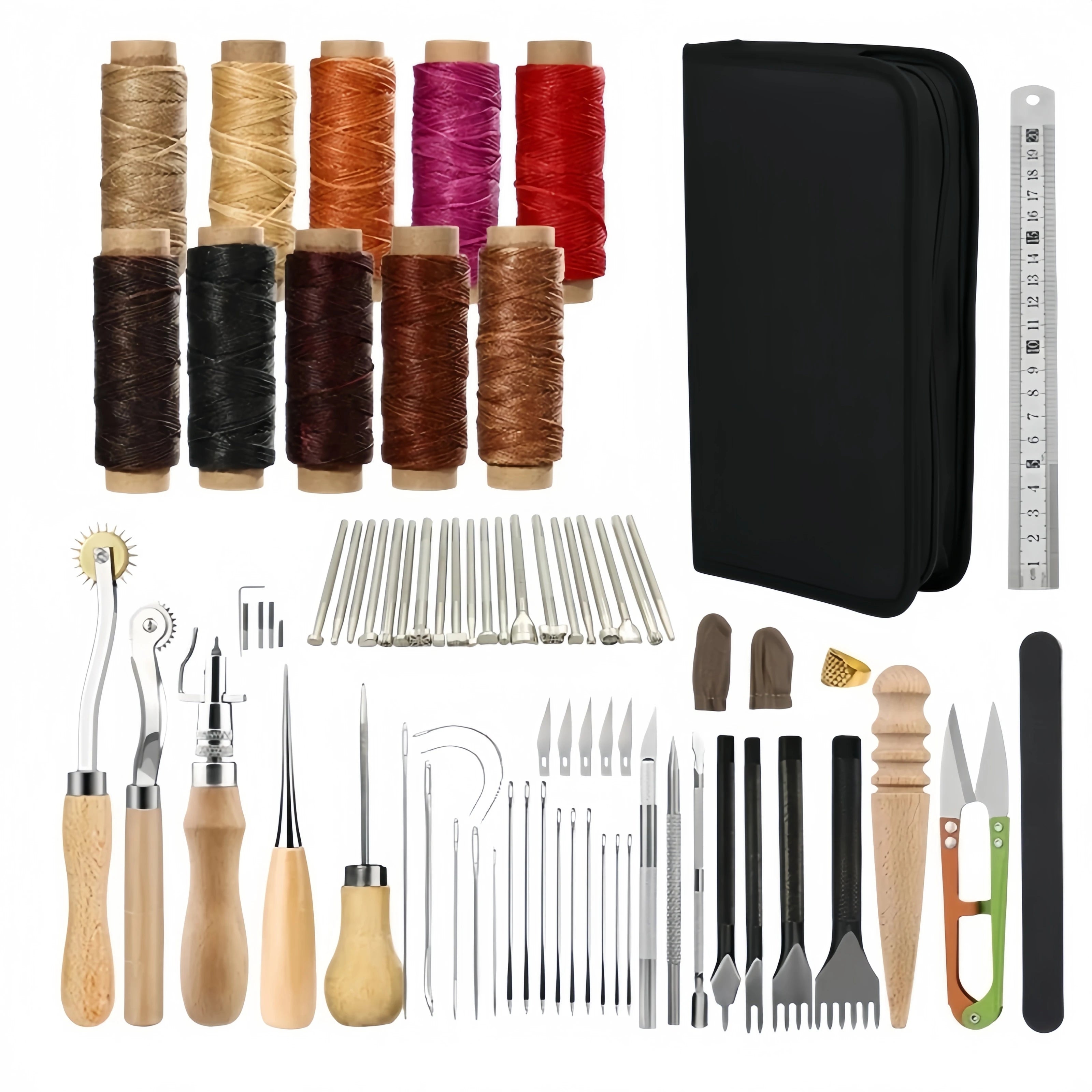 Leather craft tool hand sewing set, leather carving, DIY sewing needle, canvas thread combination, 20 pcs printing punch Zpaxo Leather tool set