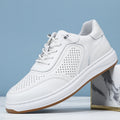 White Breathable Leather Sneakers Casual Lace Up Shoes Perforations Zpaxo White Hole 37