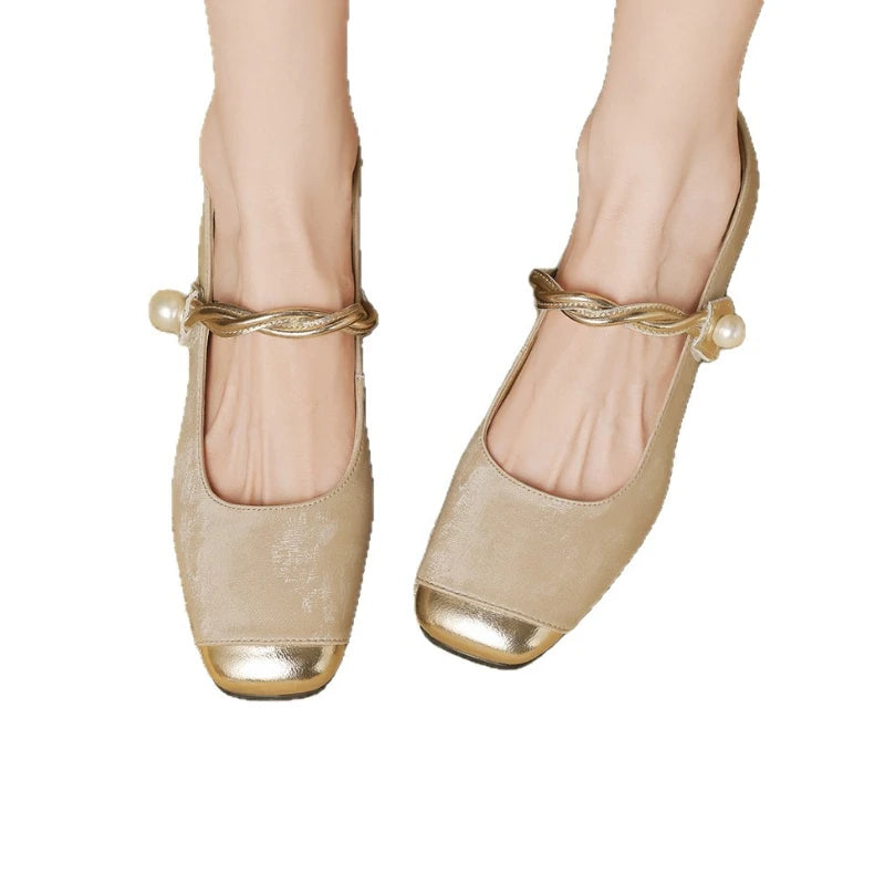 Women Mary Jane Pumps 2026 Square Toe Pearl Strap Low Block Heel Zpaxo