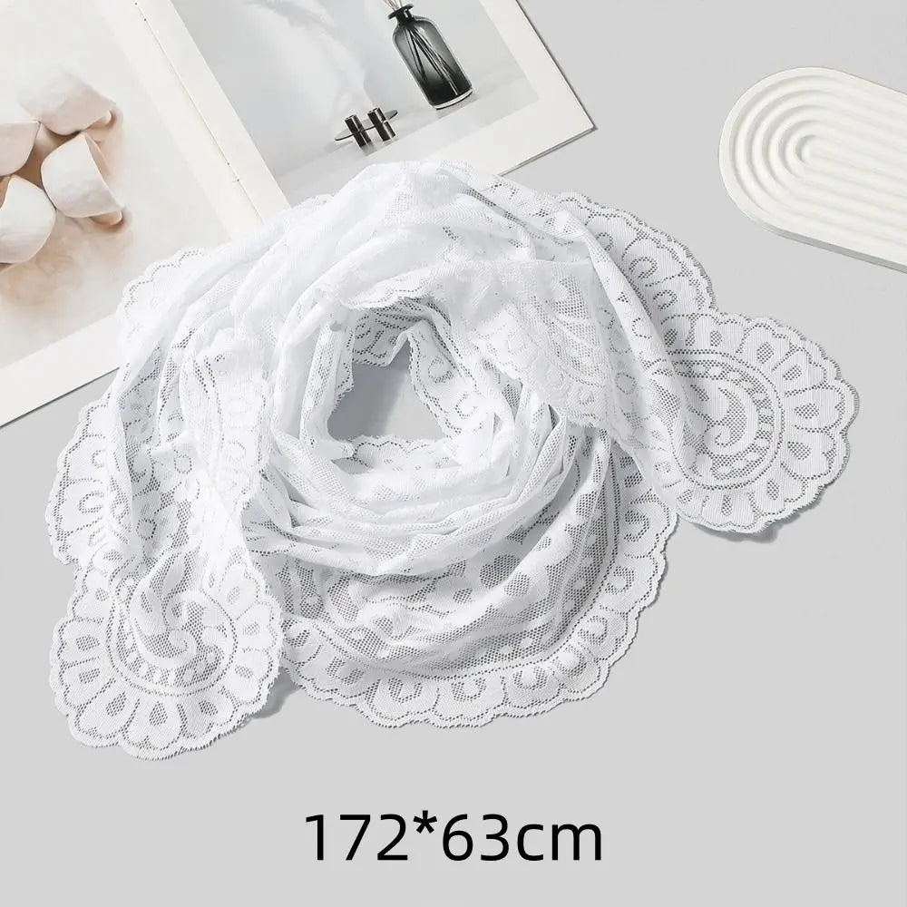 New White Dot Lace Scarf Thin Embroidery Foulard Bandana Head Covering Hair Accessory Wedding Triangular Headscarf Women Zpaxo