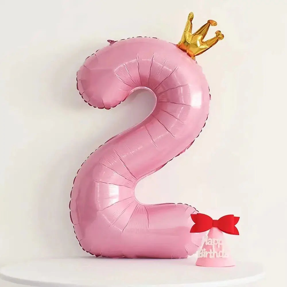 Pastel Baby Blue Pink Foil Number Balloon Crown 1 2 3 4 5 6 7 8 9