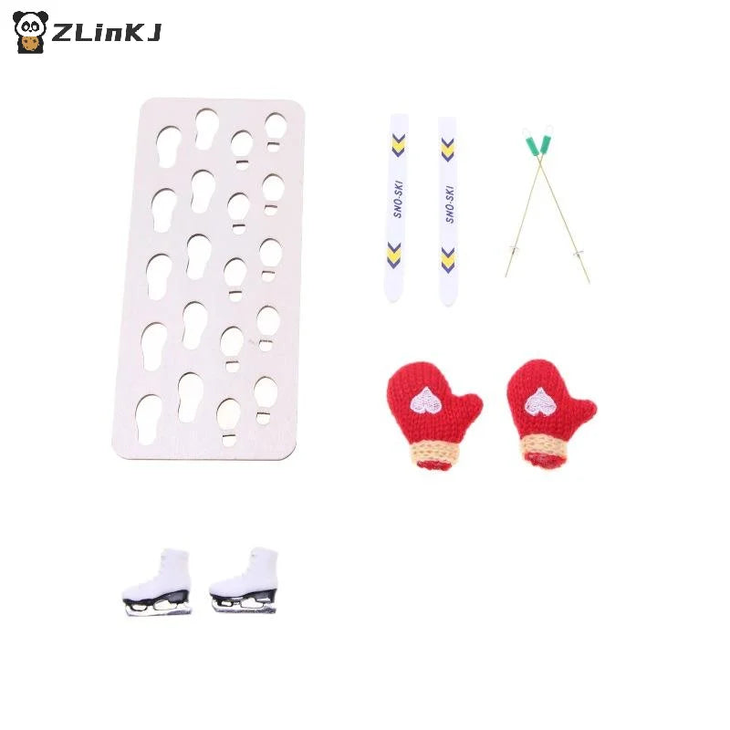 ▶1 Set Dollhouse Miniature Wooden Ski Board Christmas Scene Decoration Dolls House Xmas Accessories Kids Toys Gift Zpaxo