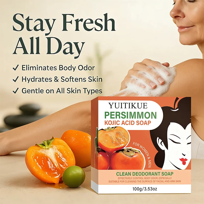 YUITIKUE Kojic Acid Deodorant Soap – Persimmon & Collagen 100g Deodorant Bar Soap Zpaxo