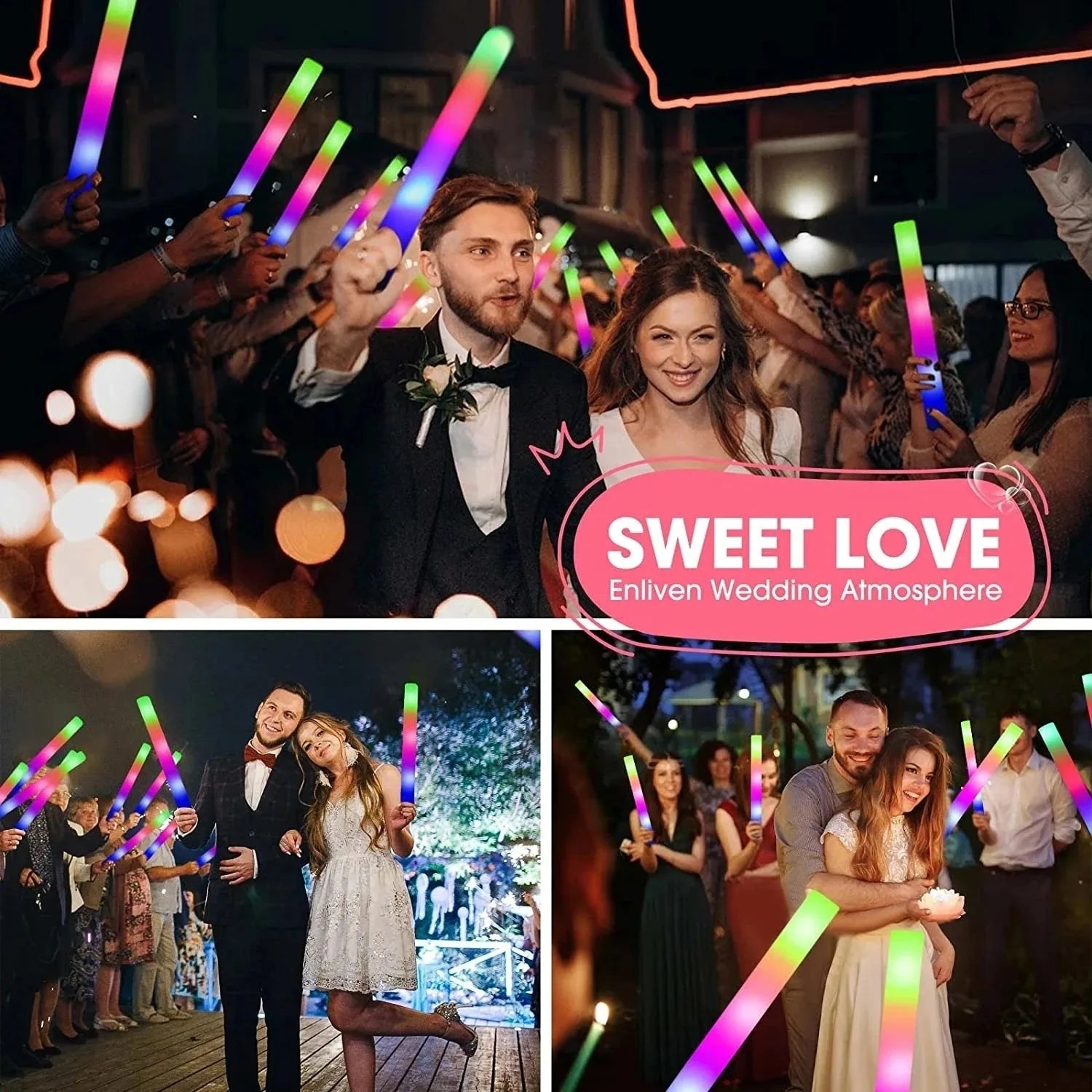 Customizable LED Glow Sticks Multicolor Foam Personalized Wedding