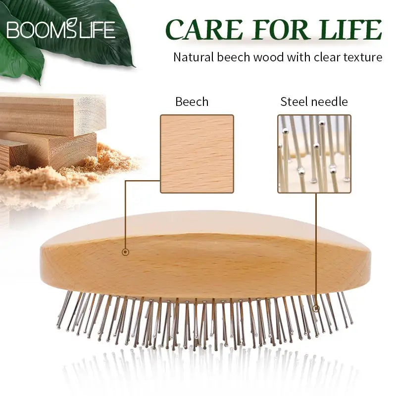 BOOMSLIFE Custom Name Head Massage Steel Hair Brush Mini Pocket Scalp Wood HairBrush with Steel Needle Airbag Wide Tooth Comb Zpaxo