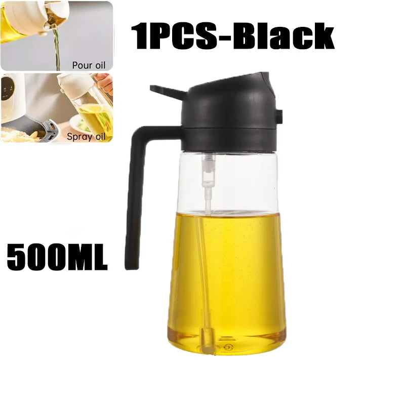 New 470ml Oil Spray Pot 2-in-1 Plastic Household Kitchen Oil Bottle Nebulizing Mist Filling Cooking Oil Spray Pot Dual Use Zpaxo Black-500ml-Plastic