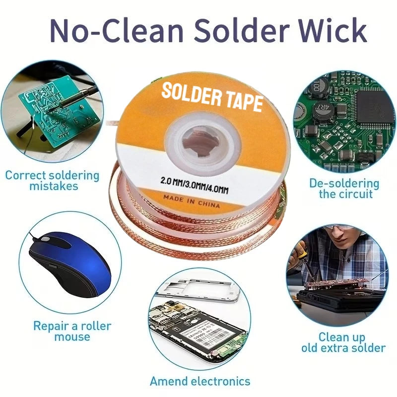 Desoldering Mesh Braid Tape Wire Repair Tool Copper Welding Point Solder Remover for Wire Soldering Wick Tin Lead Cord Flux Zpaxo