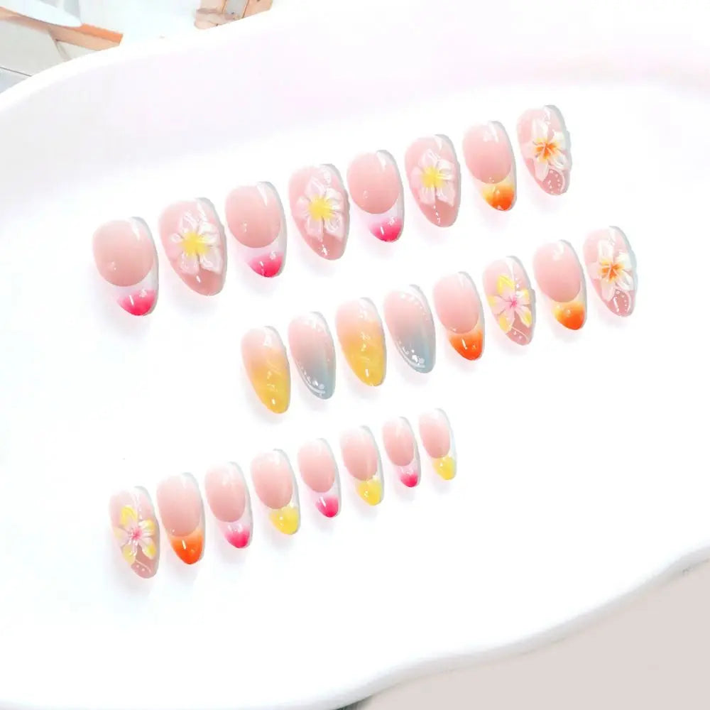 Manicure Long Almond False Nails Flowers Butterfly Aurora Fake French Zpaxo