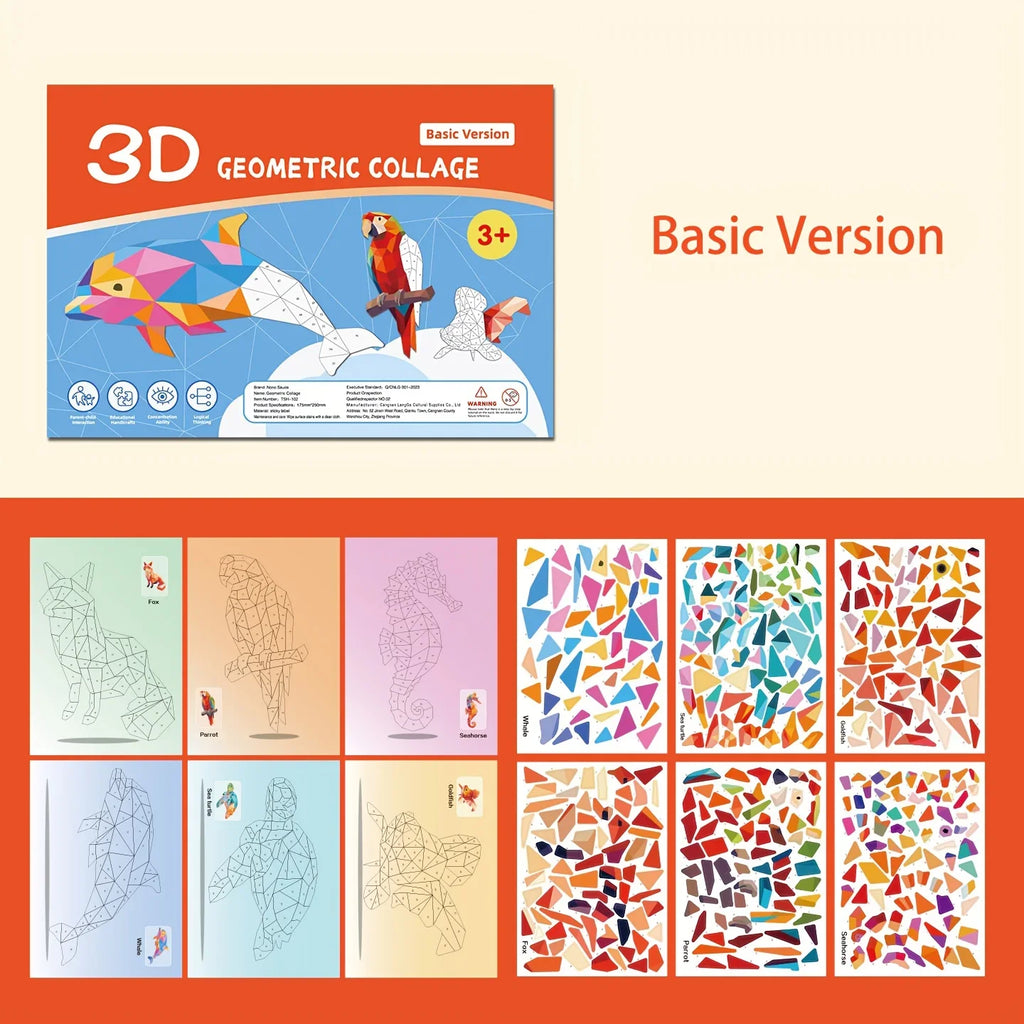 Handmade Stickers Animal Cognitive 6 Geometric Collages Children's Puzzle Enhance Focus Training Enlightenment Toy Stickers Zpaxo Basic