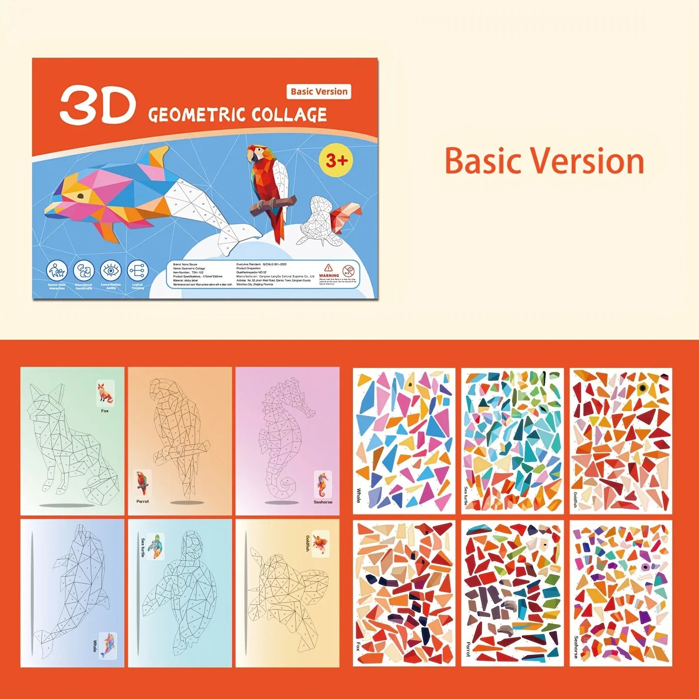 Handmade Stickers Animal Cognitive 6 Geometric Collages Children's Puzzle Enhance Focus Training Enlightenment Toy Stickers Zpaxo Basic