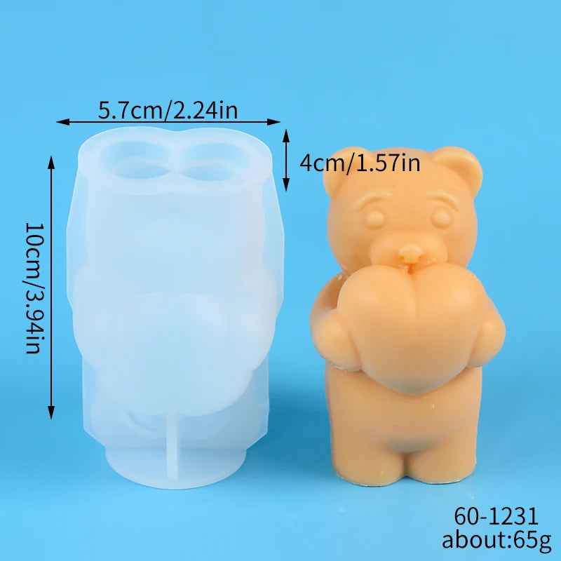 Bear Candle Silicone Mold for Valentine's Day Gift 3D Bear with Heart Aromatherapy Soap Plaster Gypsum Ornament Mould Home Decor Zpaxo 60-1231
